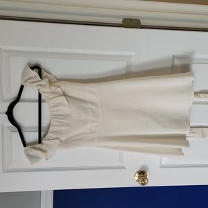 White Linen Off Shoulder Ruffle Neckline Dress